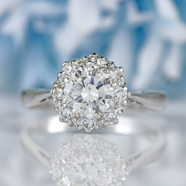 Ellibelle Jewellery Art Deco 18ct White Gold & Platinum Diamond Cluster Ring (0.85cts)