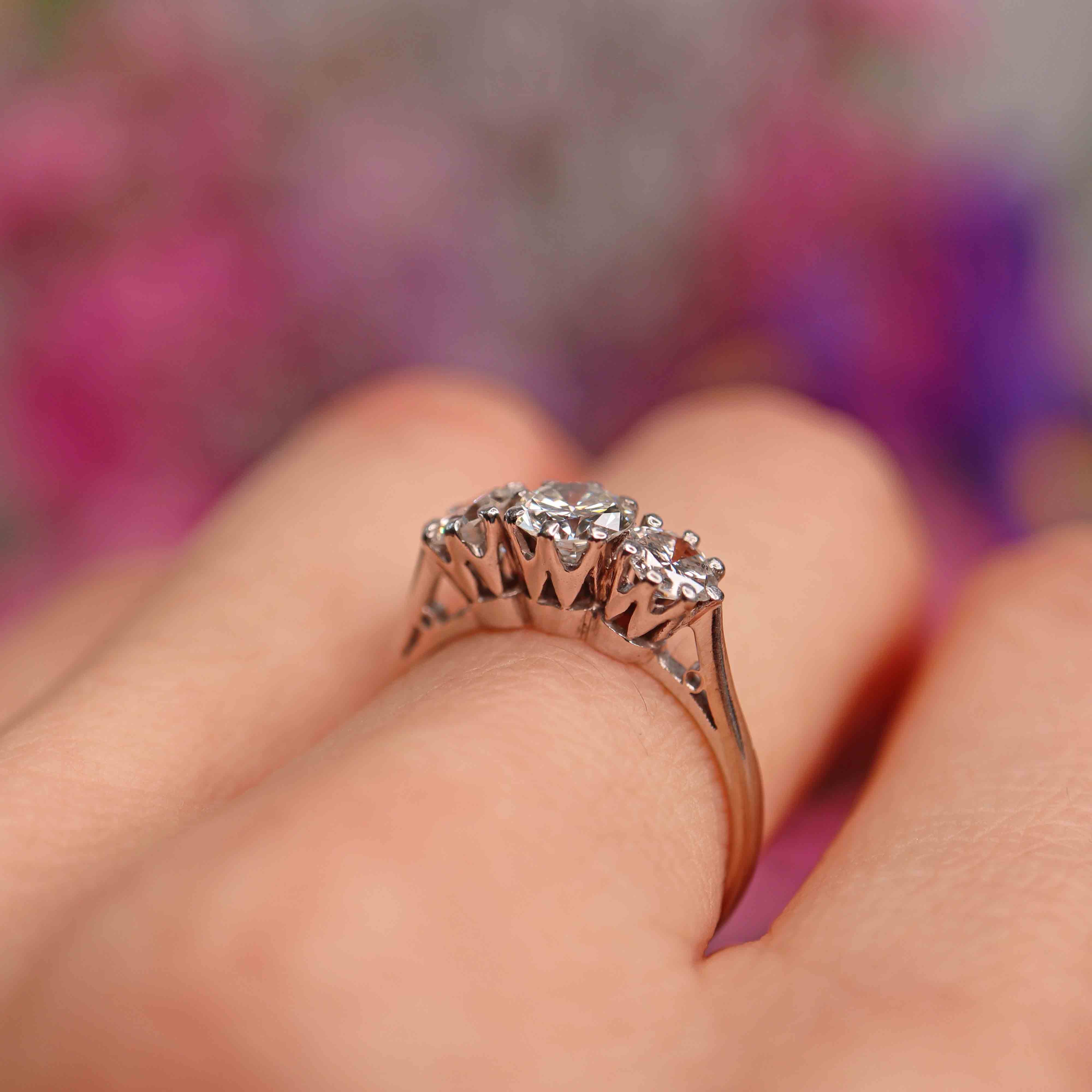 Ellibelle Jewellery Art Deco 18ct White Gold & Platinum Diamond Three-Stone Engagement Ring (1.17cts)