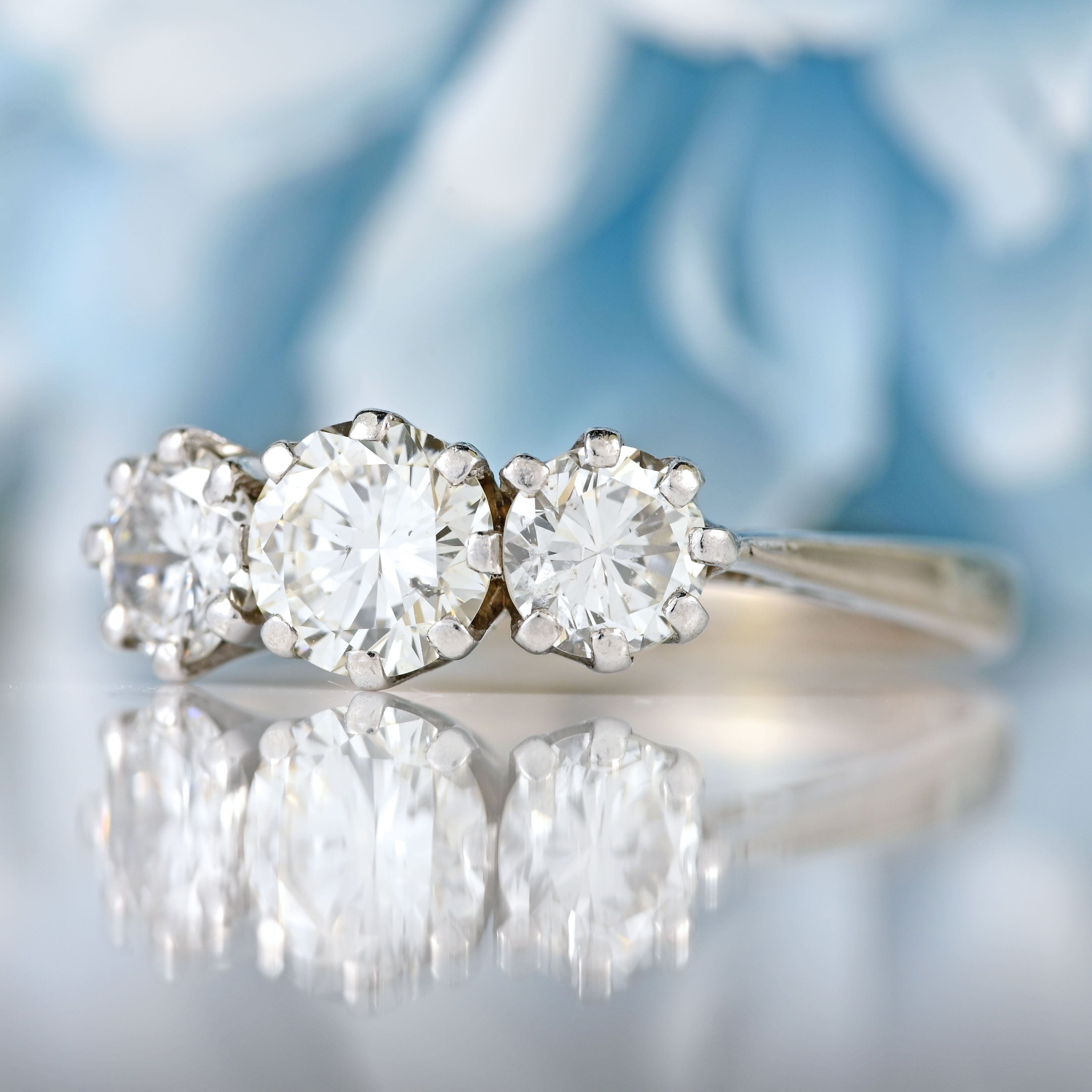 Ellibelle Jewellery Art Deco 18ct White Gold & Platinum Diamond Three-Stone Engagement Ring (1.17cts)