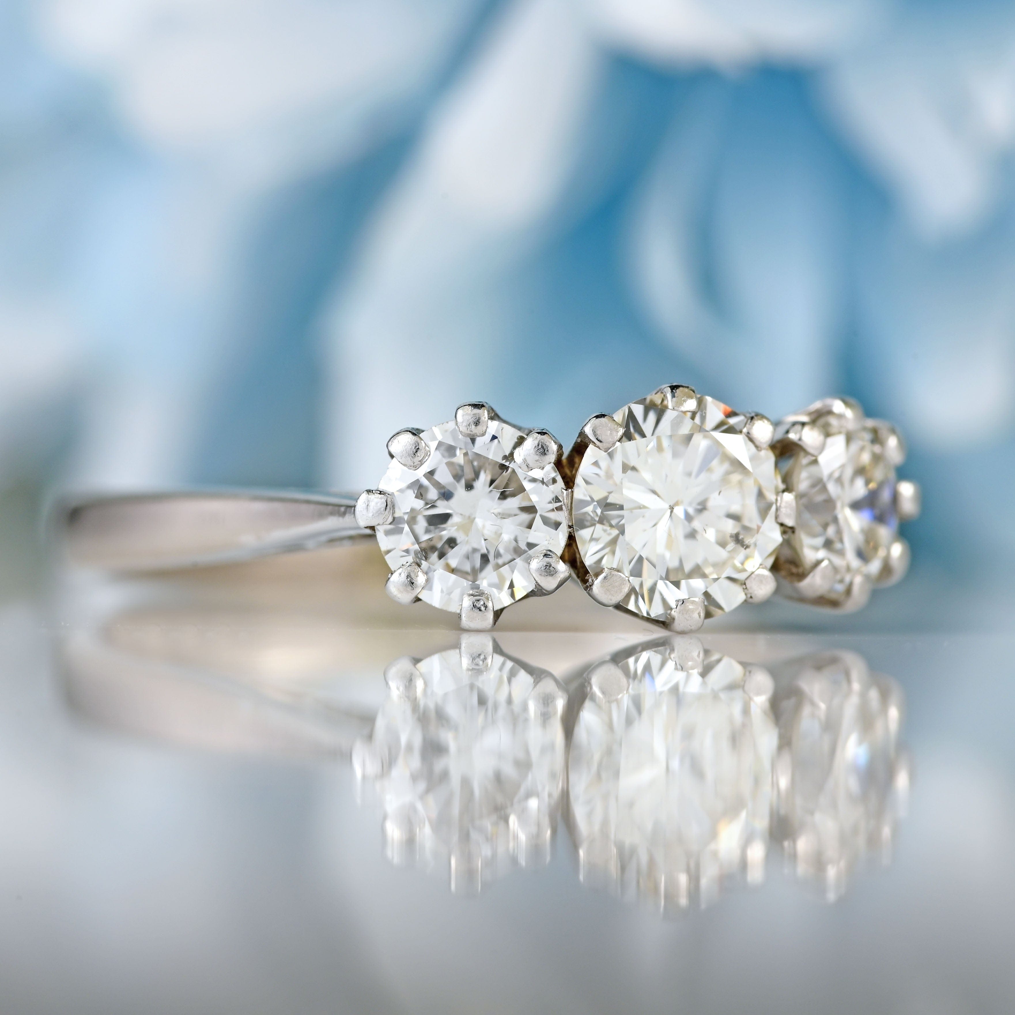 Ellibelle Jewellery Art Deco 18ct White Gold & Platinum Diamond Three-Stone Engagement Ring (1.17cts)