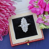 Ellibelle Jewellery Art Deco 18ct White Gold & Platinum Old-Cut Diamond Marquise Cluster Ring (1.20cts)