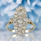 Ellibelle Jewellery Art Deco 18ct White Gold & Platinum Old-Cut Diamond Marquise Cluster Ring (1.20cts)