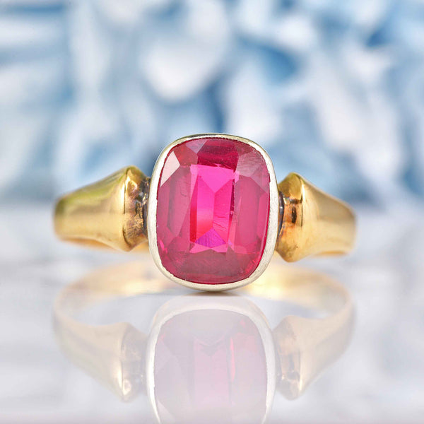 Ellibelle Jewellery Art Deco 1920s Synthetic Ruby 18ct Gold Ring