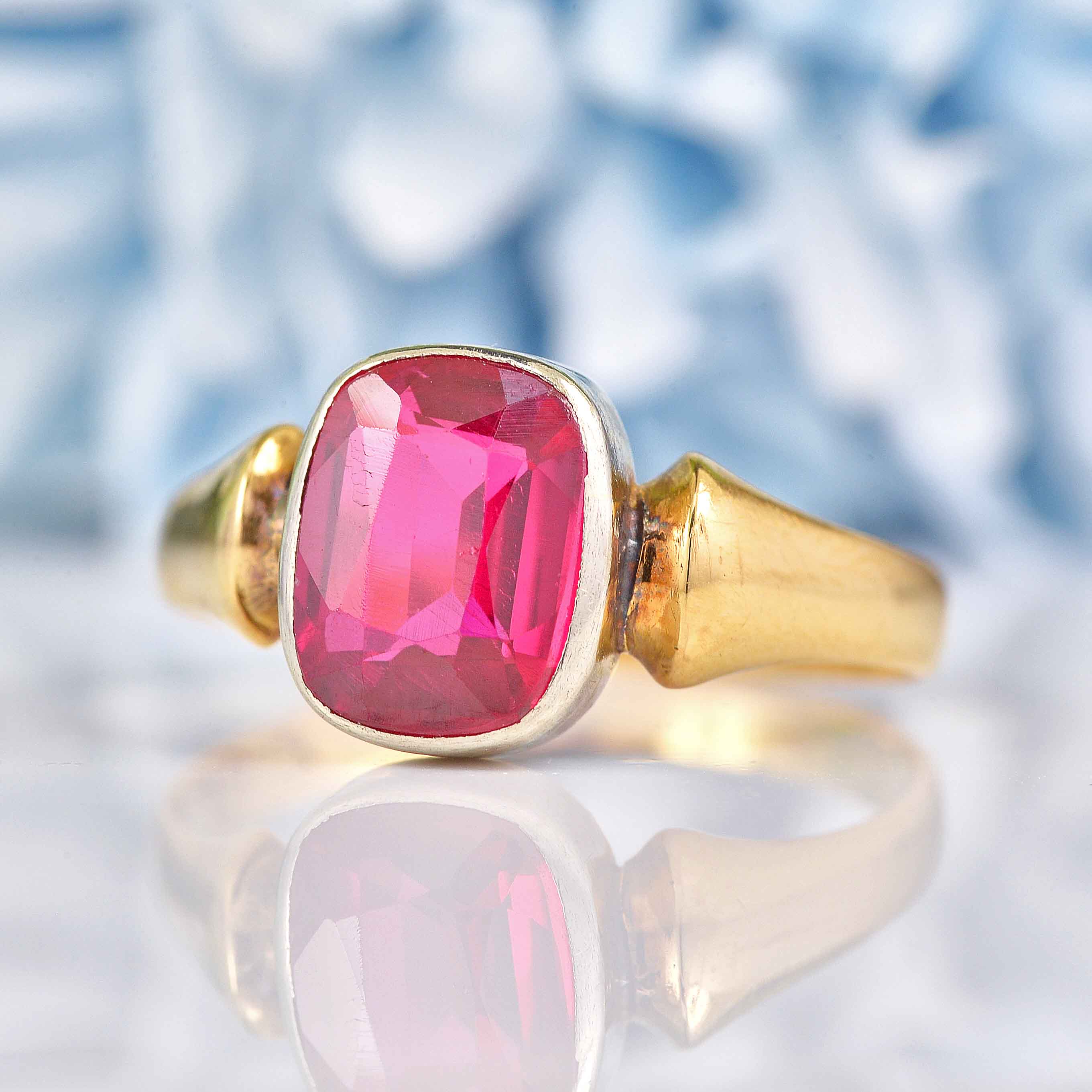 Ellibelle Jewellery Art Deco 1920s Synthetic Ruby 18ct Gold Ring