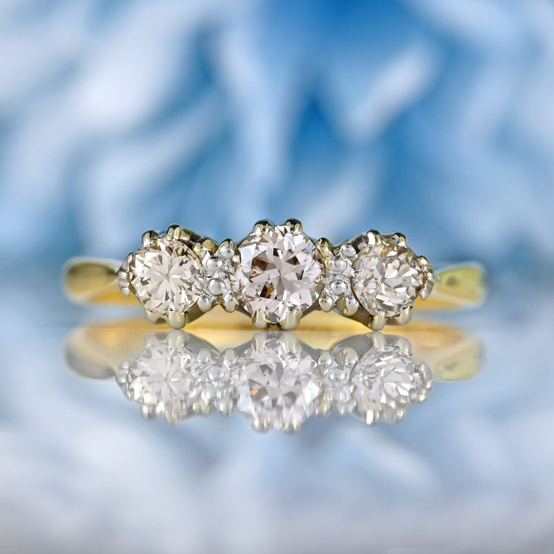 Ellibelle Jewellery Art Deco 1930s Diamond 18ct Gold Platinum Three-Stone Engagement Ring