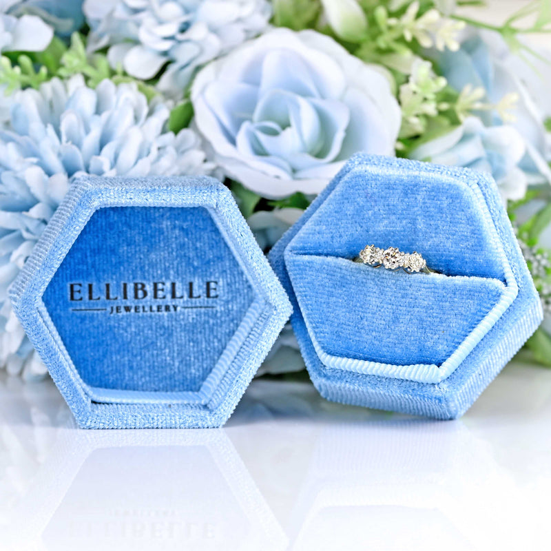 Ellibelle Jewellery Art Deco 1930s Diamond 18ct Gold Platinum Three-Stone Engagement Ring