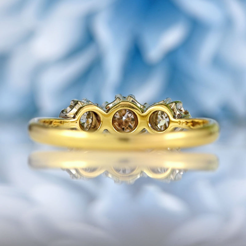 Ellibelle Jewellery Art Deco 1930s Diamond 18ct Gold Platinum Three-Stone Engagement Ring