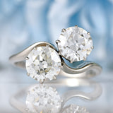 Ellibelle Jewellery Art Deco 2.50 Carat Diamond & Platinum Two-Stone Crossover Engagement Ring