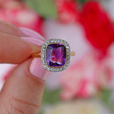 Ellibelle Jewellery Art Deco Amethyst & Rose-Cut Diamond 18ct Gold Cushion-Shaped Cluster Ring