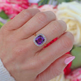 Ellibelle Jewellery Art Deco Amethyst & Rose-Cut Diamond 18ct Gold Cushion-Shaped Cluster Ring