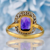 Ellibelle Jewellery Art Deco Amethyst & Rose-Cut Diamond 18ct Gold Cushion-Shaped Cluster Ring