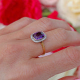 Ellibelle Jewellery Art Deco Amethyst & Rose-Cut Diamond 18ct Gold Cushion-Shaped Cluster Ring