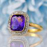 Ellibelle Jewellery Art Deco Amethyst & Rose-Cut Diamond 18ct Gold Cushion-Shaped Cluster Ring