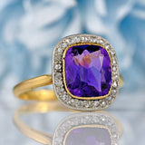 Ellibelle Jewellery Art Deco Amethyst & Rose-Cut Diamond 18ct Gold Cushion-Shaped Cluster Ring