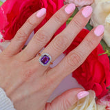 Ellibelle Jewellery Art Deco Amethyst & Rose-Cut Diamond 18ct Gold Cushion-Shaped Cluster Ring
