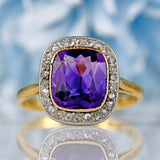 Ellibelle Jewellery Art Deco Amethyst & Rose-Cut Diamond 18ct Gold Cushion-Shaped Cluster Ring