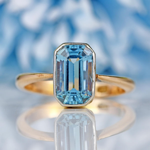 Ellibelle Jewellery Art Deco Aquamarine 9ct Gold Solitaire Bezel Ring