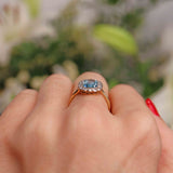 Ellibelle Jewellery Art Deco Aquamarine & Diamond 18ct Gold Platinum Cluster Ring