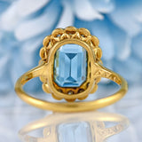 Ellibelle Jewellery Art Deco Aquamarine & Diamond 18ct Gold Platinum Cluster Ring