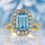 Ellibelle Jewellery Art Deco Aquamarine & Diamond 18ct Gold Platinum Cluster Ring