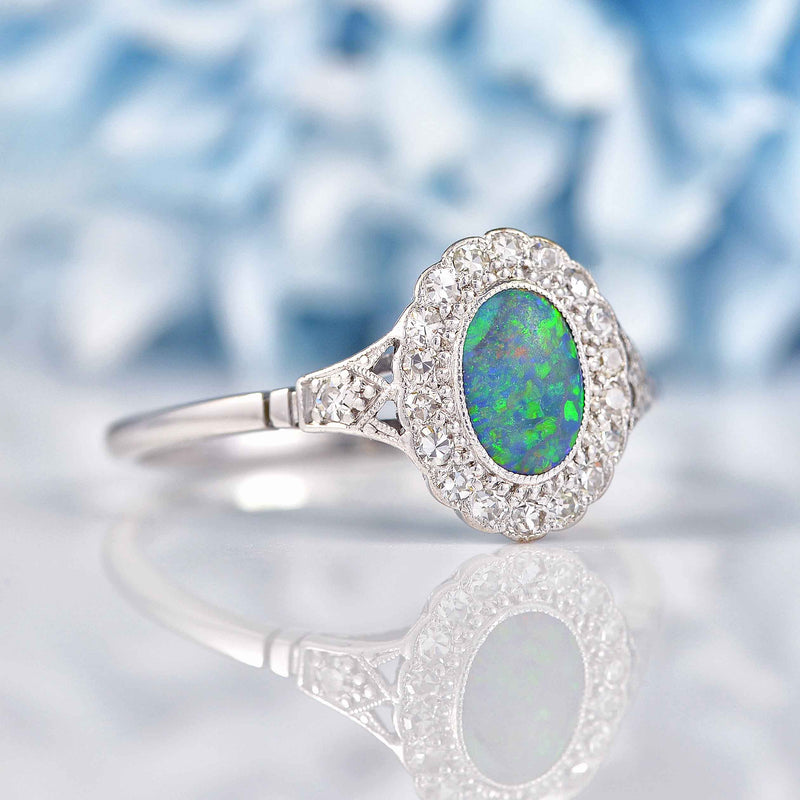 Ellibelle Jewellery Art Deco Black Opal & Diamond Engagement Ring