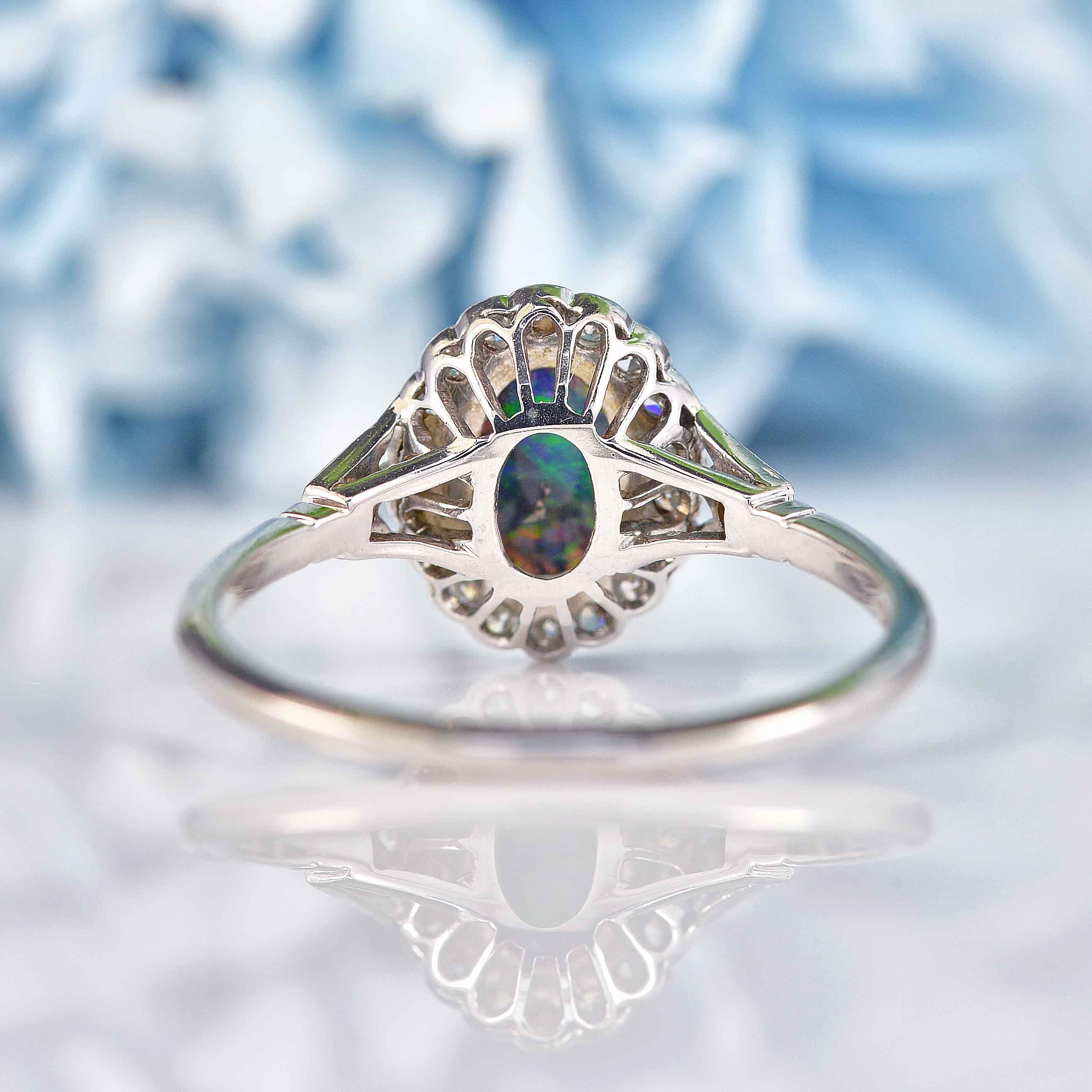 Ellibelle Jewellery Art Deco Black Opal & Diamond Engagement Ring