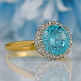 Ellibelle Jewellery Art Deco Blue Zircon & Diamond 18ct Gold Platinum Cluster Engagement Ring