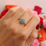 Ellibelle Jewellery Art Deco Blue Zircon & Diamond 18ct Gold Platinum Cluster Engagement Ring
