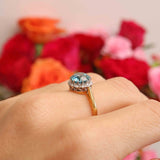 Ellibelle Jewellery Art Deco Blue Zircon & Diamond 18ct Gold Platinum Cluster Engagement Ring