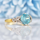 Ellibelle Jewellery Art Deco Blue Zircon & Diamond 18ct Gold Platinum Ring