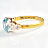 Ellibelle Jewellery Art Deco Blue Zircon & Diamond 18ct Gold Platinum Ring