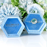 Ellibelle Jewellery Art Deco Blue Zircon & Diamond 18ct White Gold Cluster Engagement Ring (5.05cts)