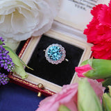 Ellibelle Jewellery Art Deco Blue Zircon & Diamond 18ct White Gold Cluster Engagement Ring (5.05cts)
