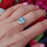 Ellibelle Jewellery Art Deco Blue Zircon & Diamond 18ct White Gold Cluster Engagement Ring (5.05cts)