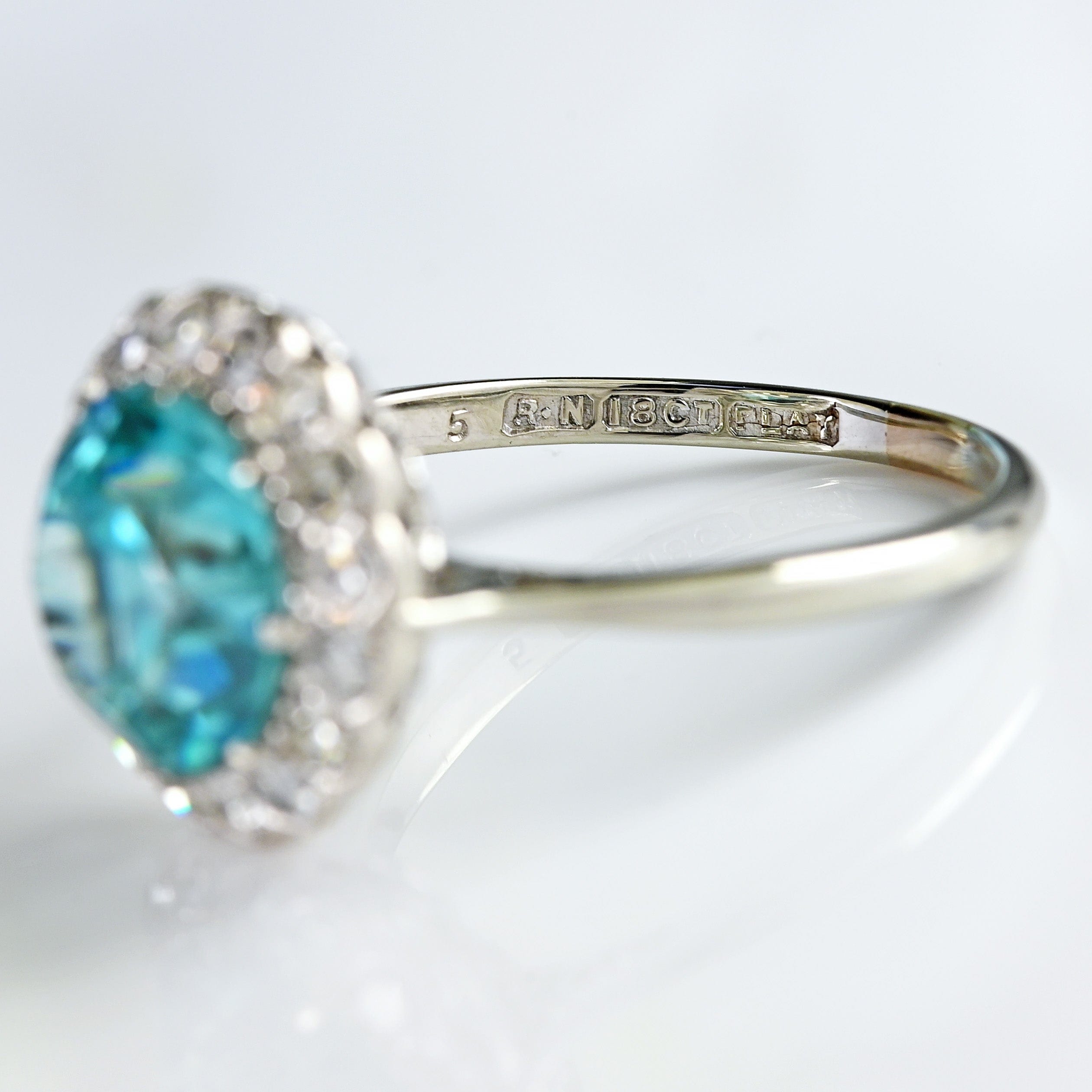 Ellibelle Jewellery Art Deco Blue Zircon & Diamond 18ct White Gold Cluster Engagement Ring (5.05cts)