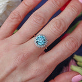 Ellibelle Jewellery Art Deco Blue Zircon & Diamond 18ct White Gold Cluster Engagement Ring (5.05cts)
