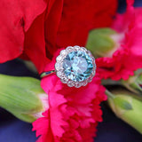 Ellibelle Jewellery Art Deco Blue Zircon & Diamond 18ct White Gold Cluster Engagement Ring (5.05cts)