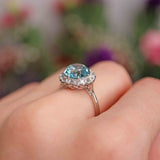 Ellibelle Jewellery Art Deco Blue Zircon & Diamond 18ct White Gold Cluster Engagement Ring (5.05cts)