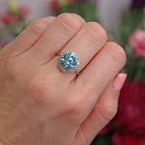 Ellibelle Jewellery Art Deco Blue Zircon & Diamond 18ct White Gold Cluster Engagement Ring (5.05cts)