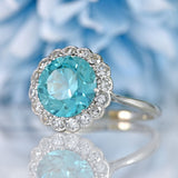 Ellibelle Jewellery Art Deco Blue Zircon & Diamond 18ct White Gold Cluster Engagement Ring (5.05cts)