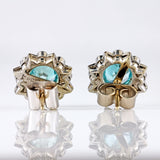 Ellibelle Jewellery Art Deco Blue Zircon & Diamond 9ct White Gold Platinum Cluster Stud Earrings