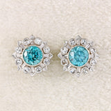 Ellibelle Jewellery Art Deco Blue Zircon & Diamond 9ct White Gold Platinum Cluster Stud Earrings