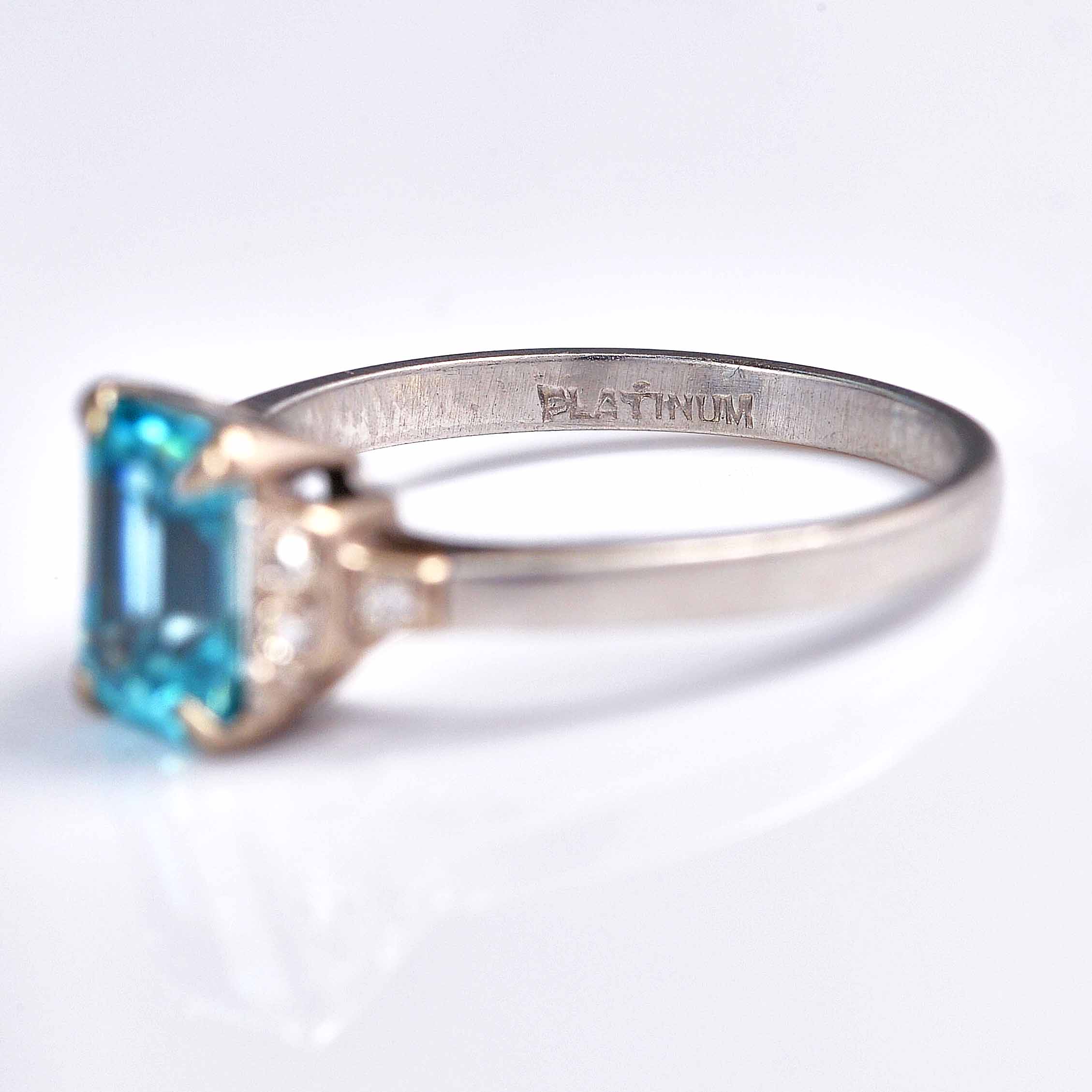 Ellibelle Jewellery Art Deco Blue Zircon & Diamond Platinum Ring