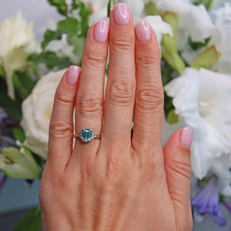 Ellibelle Jewellery Art Deco Blue Zircon & Diamond Platinum Ring