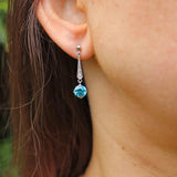 Ellibelle Jewellery Art Deco Blue Zircon & Diamond White Gold Drop Earrings