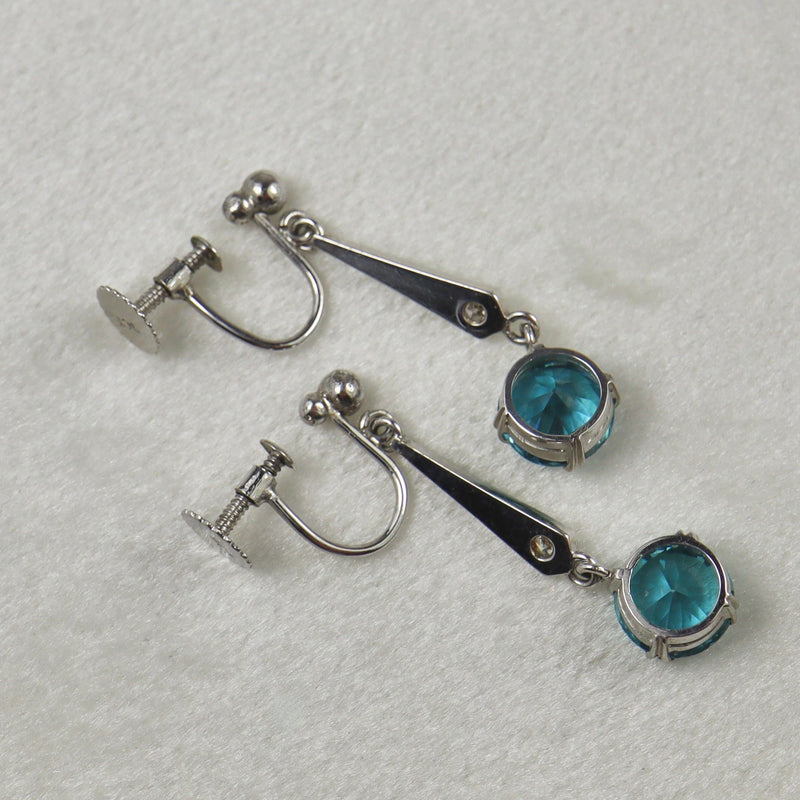 Ellibelle Jewellery Art Deco Blue Zircon & Diamond White Gold Drop Earrings