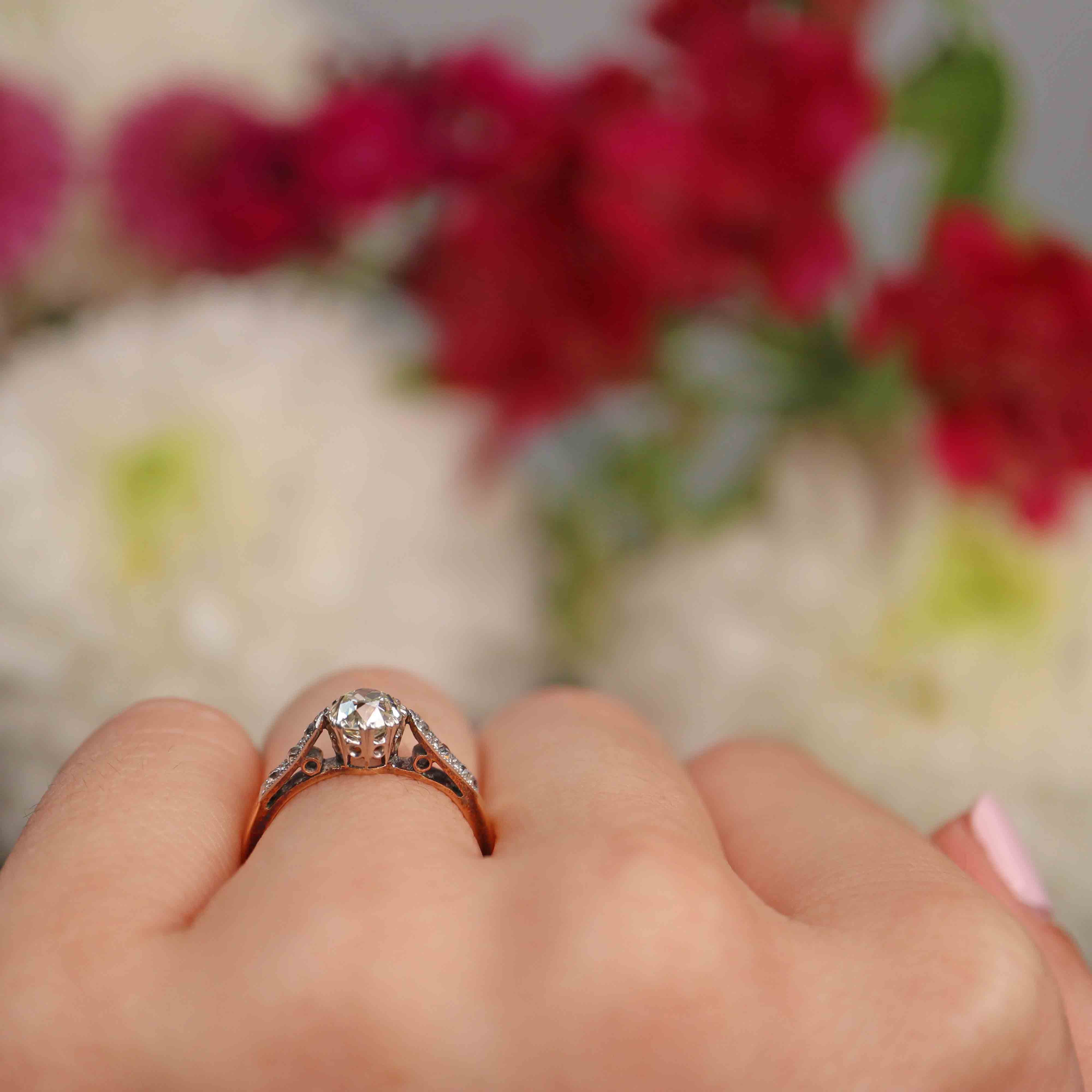 Ellibelle Jewellery Art Deco Cape Diamond 18ct Gold & Platinum Engagement Ring (0.80ct)
