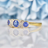 Ellibelle Jewellery Art Deco Ceylon Sapphire & Diamond 18ct Gold Platinum Bezel Ring