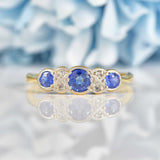 Ellibelle Jewellery Art Deco Ceylon Sapphire & Diamond 18ct Gold Platinum Bezel Ring