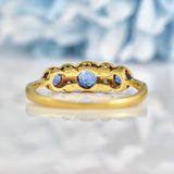 Ellibelle Jewellery Art Deco Ceylon Sapphire & Diamond 18ct Gold Platinum Bezel Ring